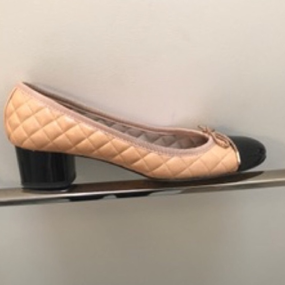 Quilted Leather Cap Toe Block Heel